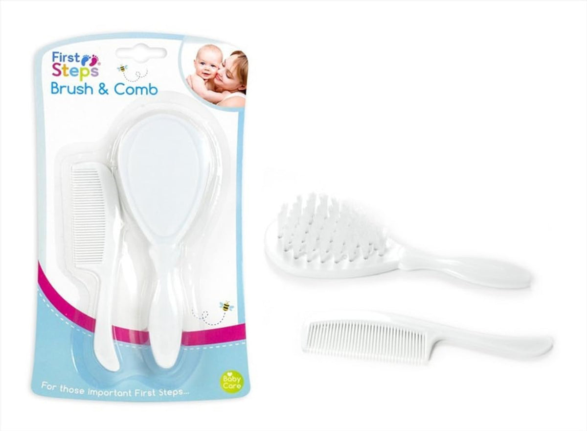 Baby Hair Brush & Comb Set in White Soft & Gentle for Your Baby First Steps
