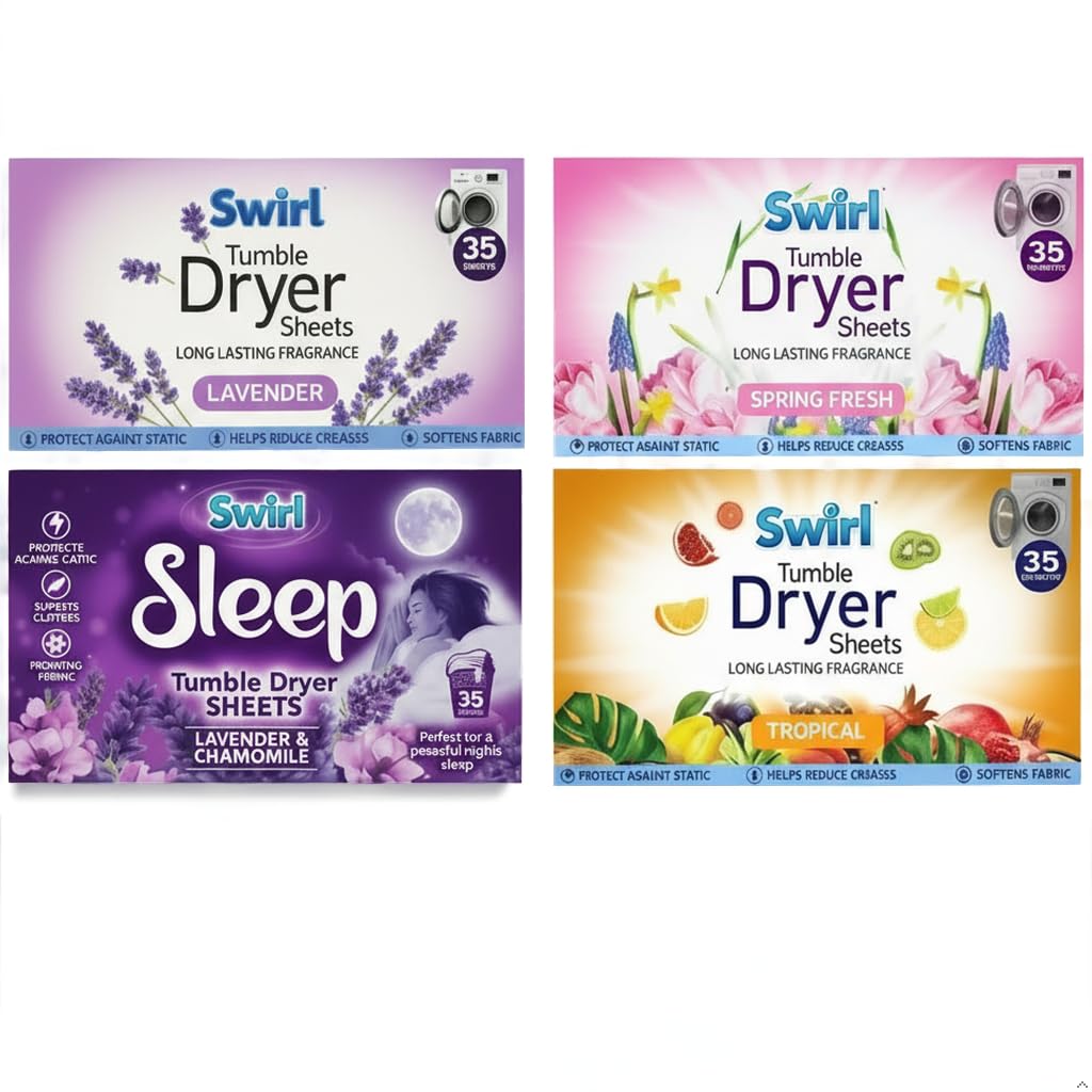 Tumble Dryer Sheets Mixed Pack, 4 Fragrances, 4 x 35 Sheets