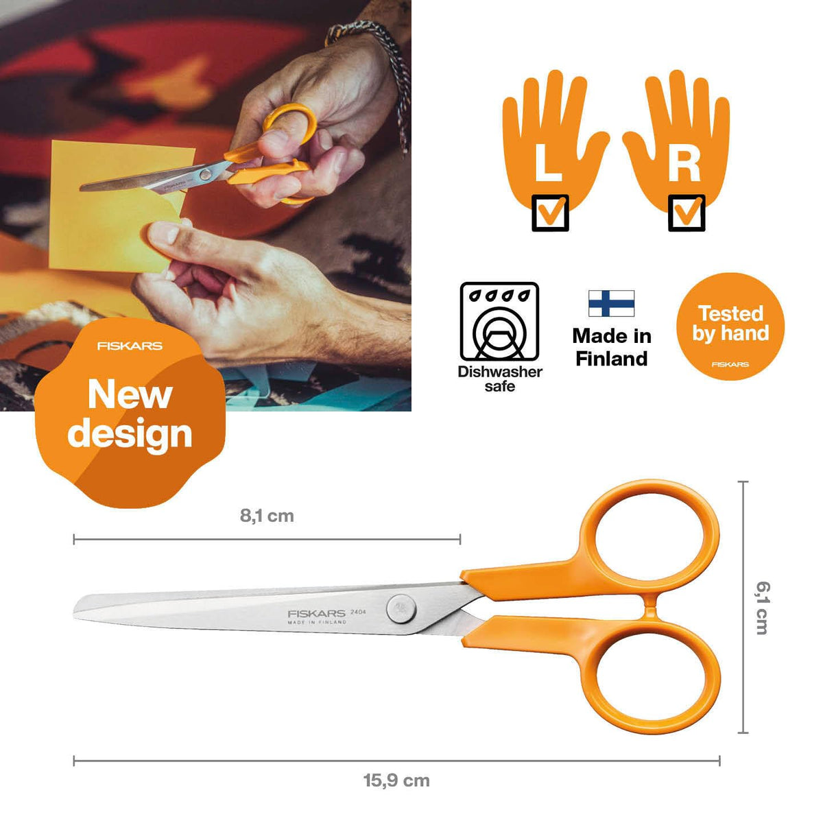 Fiskars Classic Small Craft Scissors, 16cm, Right and Left Handed, Orange