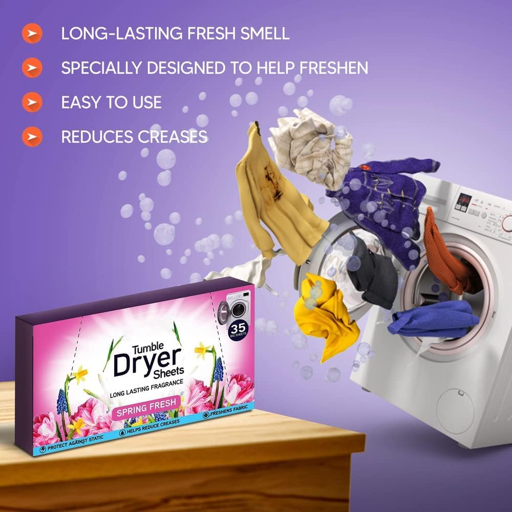 Tumble Dryer Sheets, Spring Fresh, 3 Packs, 105 Sheets