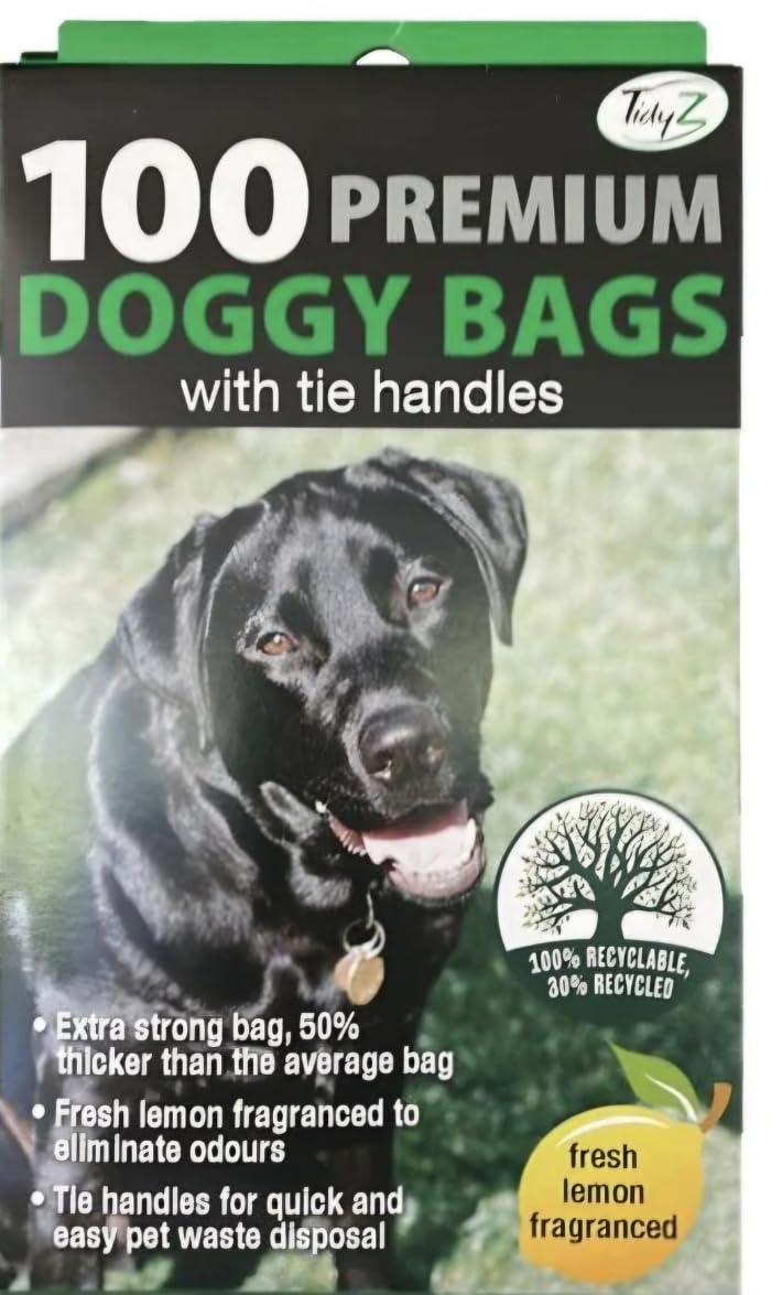 Tidyz Dog Poo Bags with Tie Handles, Lemon Fragranced, Pack of 100