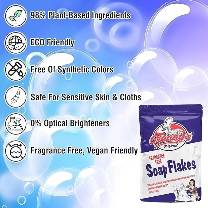 Granny's Original Vegan Soap Flakes, Fragrance Free, Pack of 3