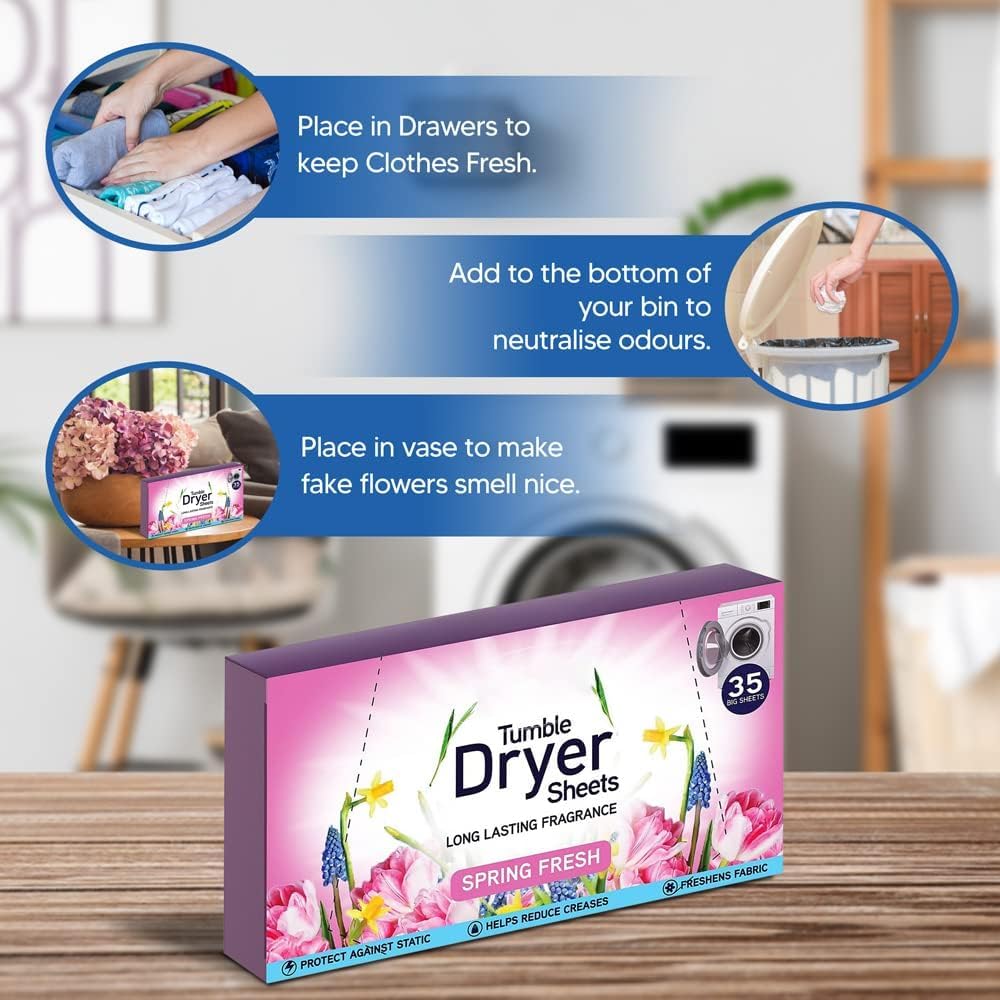 Tumble Dryer Sheets, Spring Fresh, 3 Packs, 105 Sheets