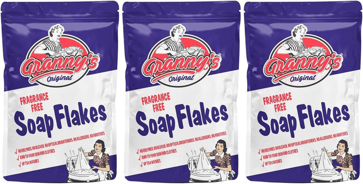 Granny's Original Vegan Soap Flakes, Fragrance Free, Pack of 3