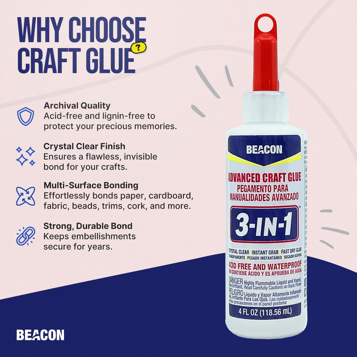 Beacon 3-in-1 Advanced Craft Glue, Dries Clear, 118.56ml, Pack of 2