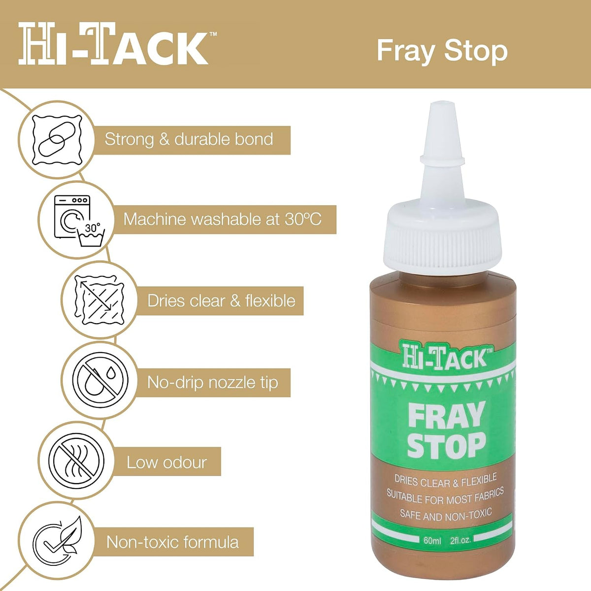 Hi-Tack Fray Stop Fabric Glue, Clear, 60ml