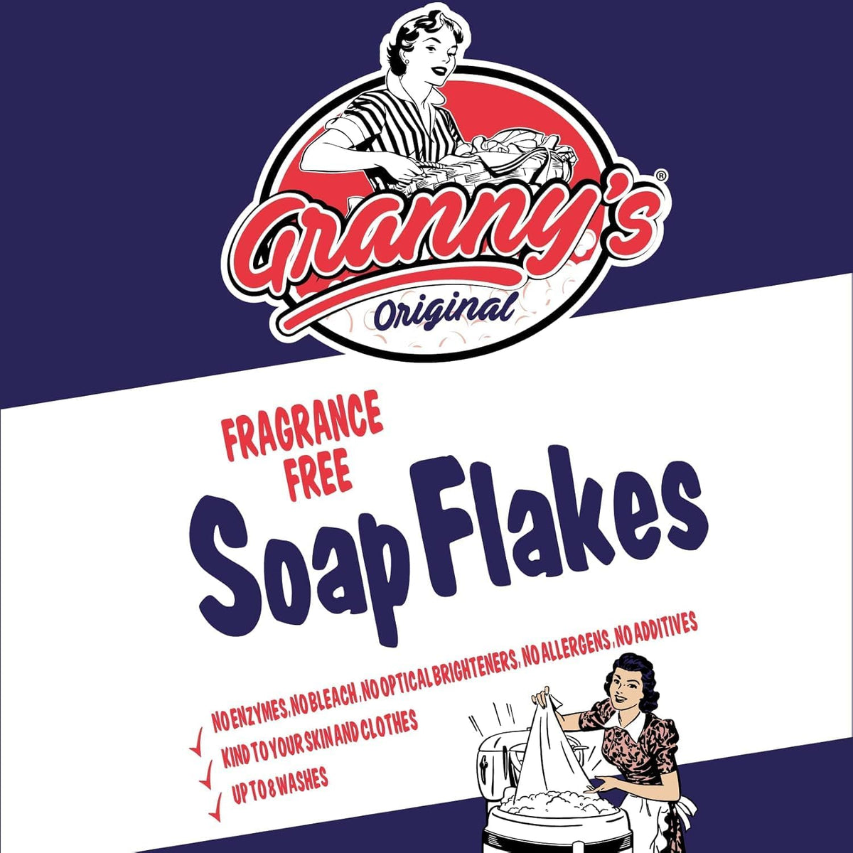 Granny's Original Vegan Soap Flakes, Fragrance Free, 2 x 425g