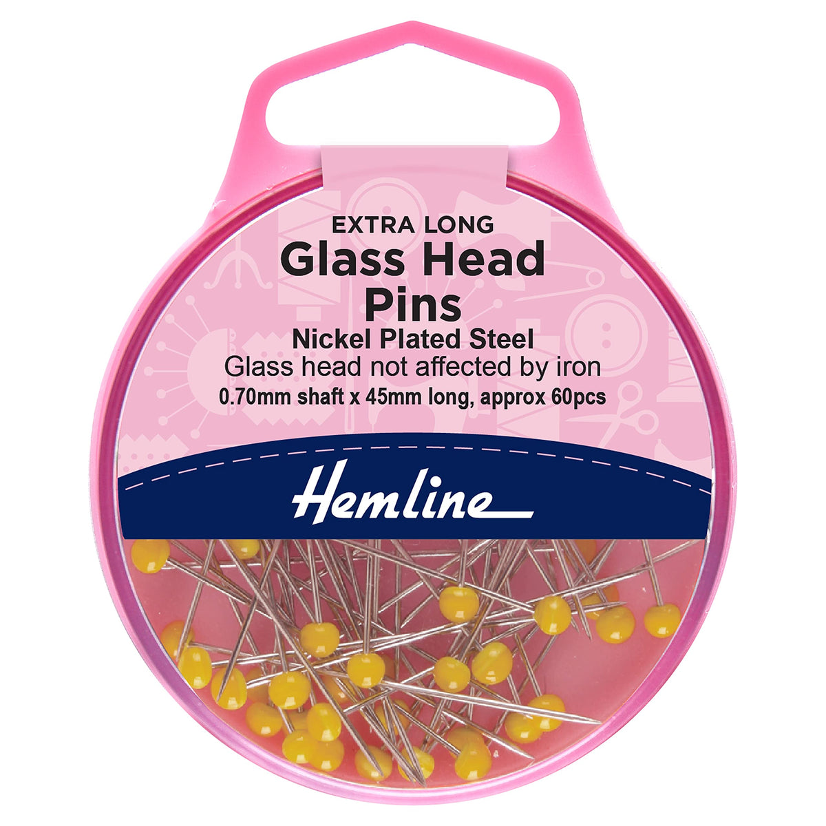 Hemline 45mm Quilters Glass Head Pins - 60pcs H703
