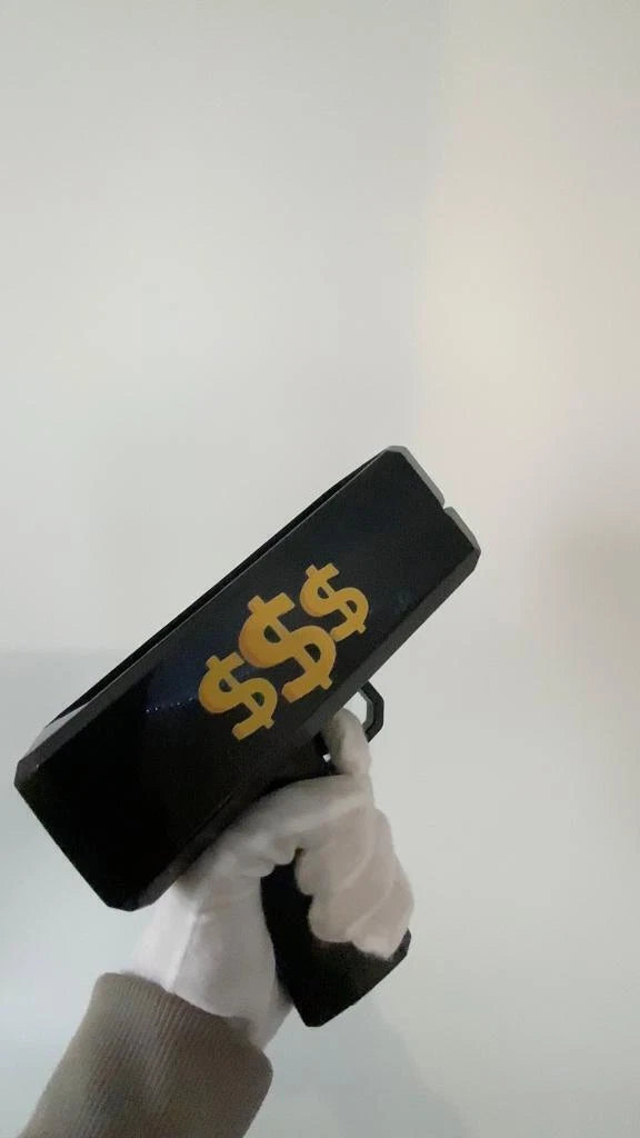 Black Cannon Money Gun Toy with 100 Dollar-Style Notes – Cash Spray Party Gun
