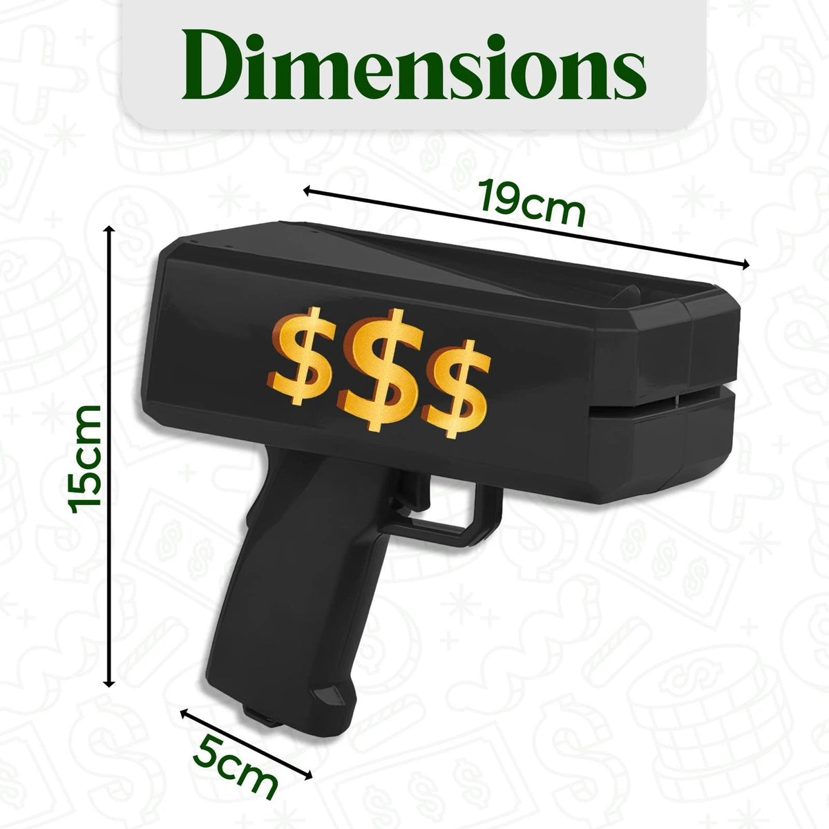 Black Cannon Money Gun Toy with 100 Dollar-Style Notes – Cash Spray Party Gun