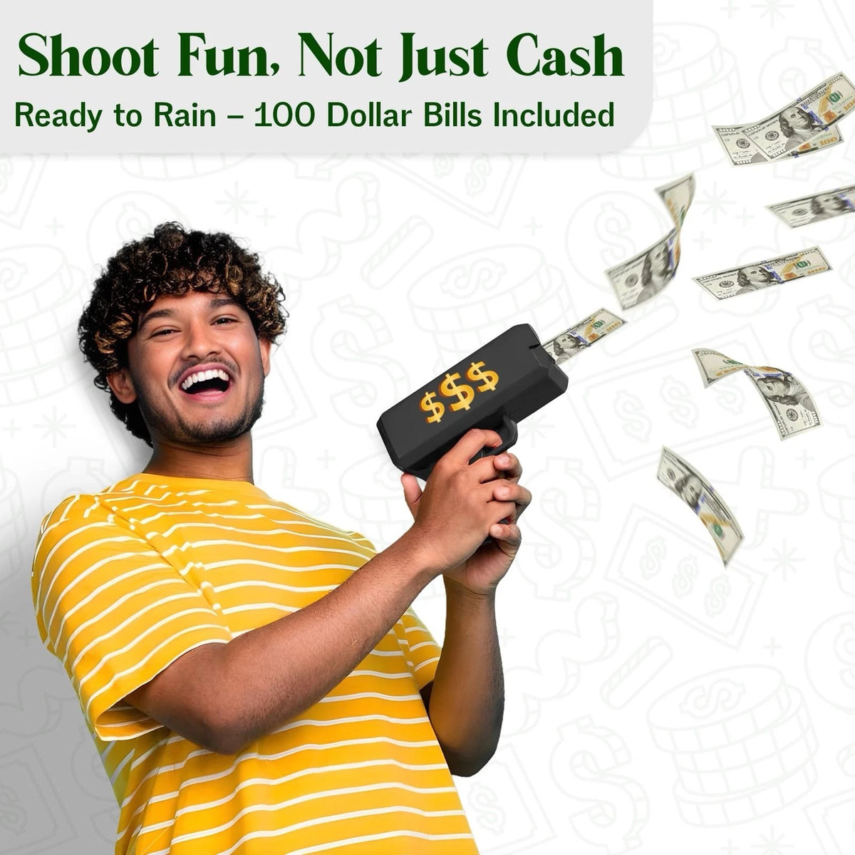 Black Cannon Money Gun Toy with 100 Dollar-Style Notes – Cash Spray Party Gun