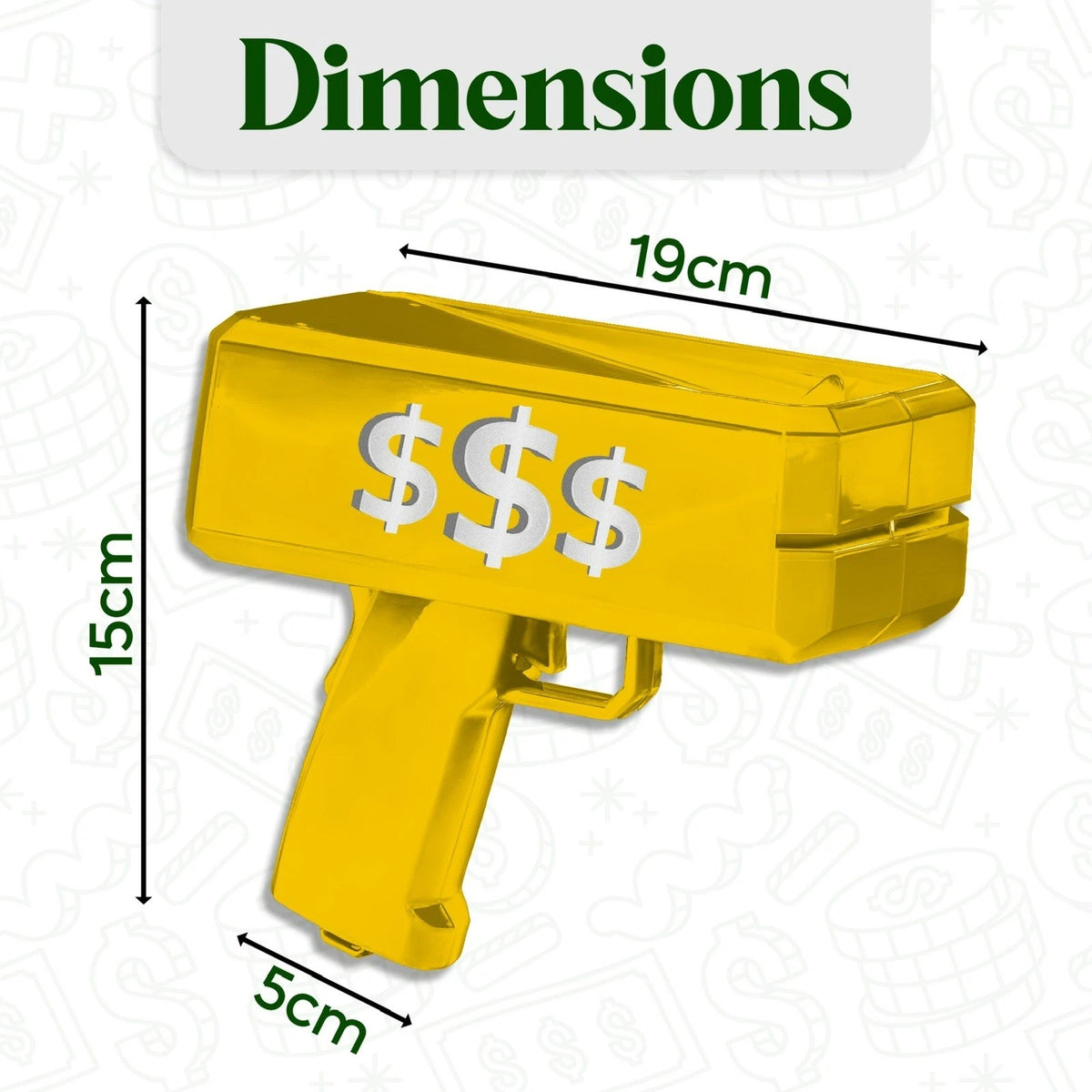 Gold Cannon Money Gun Toy with 100 Dollar-Style Notes – Cash Spray Party Gun