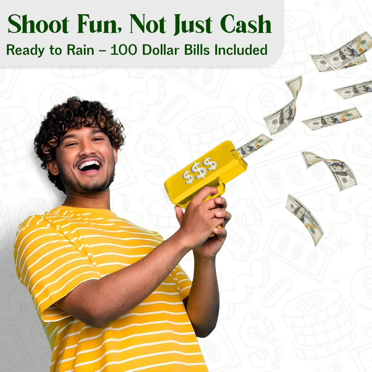 Gold Cannon Money Gun Toy with 100 Dollar-Style Notes – Cash Spray Party Gun