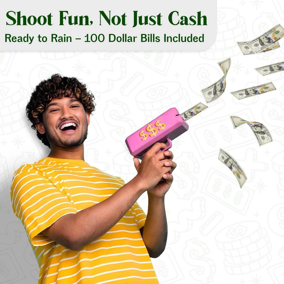 Pink Cannon Money Gun Toy with 100 Dollar-Style Notes – Cash Spray Party Gun