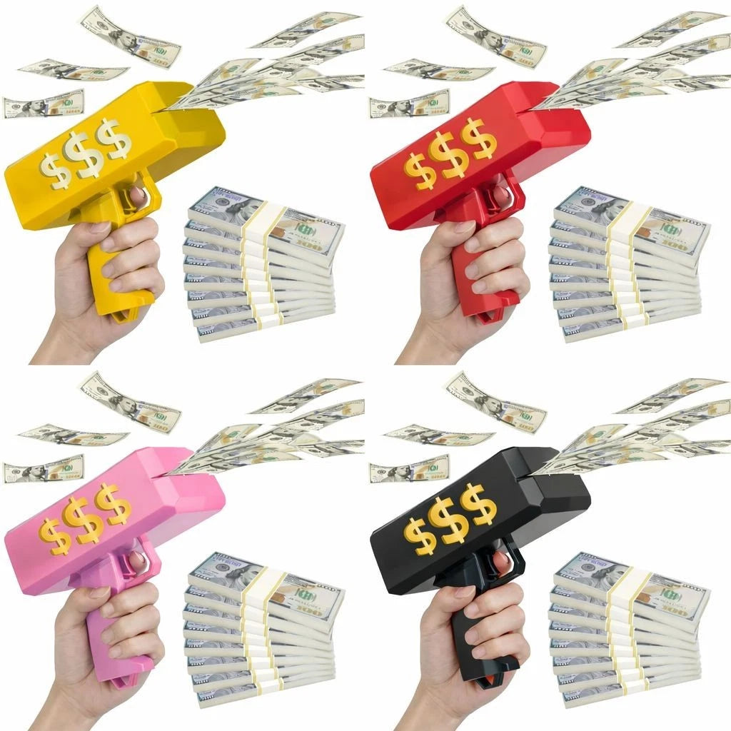 MONEY GUN CASH CANNON SHOOT GUN GIFT PARTY GAME GUN + 100 Free Dollar NOTES